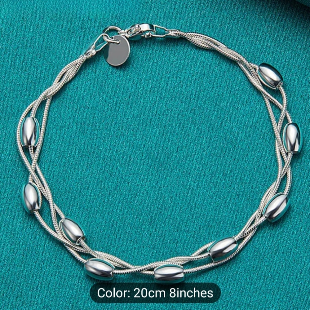 925 Sterling Silver Multi Layers Thin Chain Bracelet Niche Design. 8 inches.